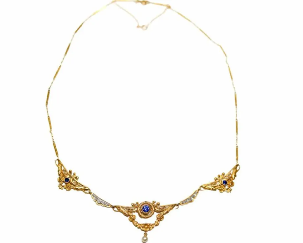 Collier Napoléon III Draperie Or Saphirs Diamants