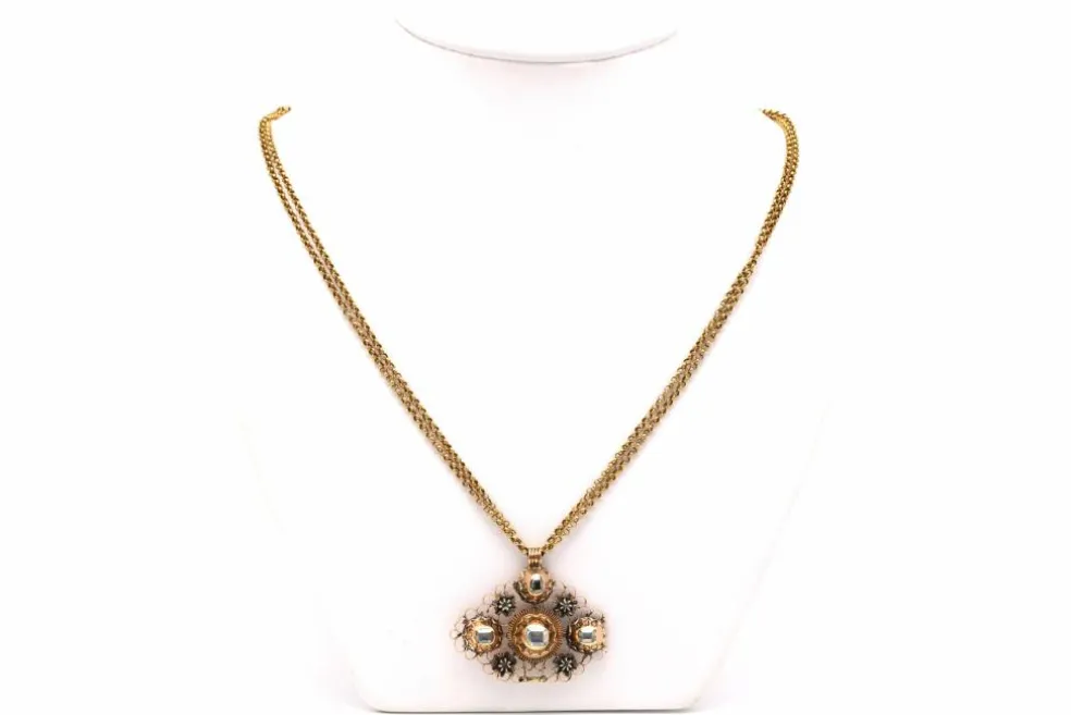 Collier Napoléon III en or jaune 18 carats et diamants "taille" rose