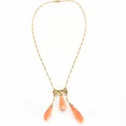Collier négligé corail diamants or rose
