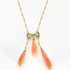 Collier négligé corail diamants or rose