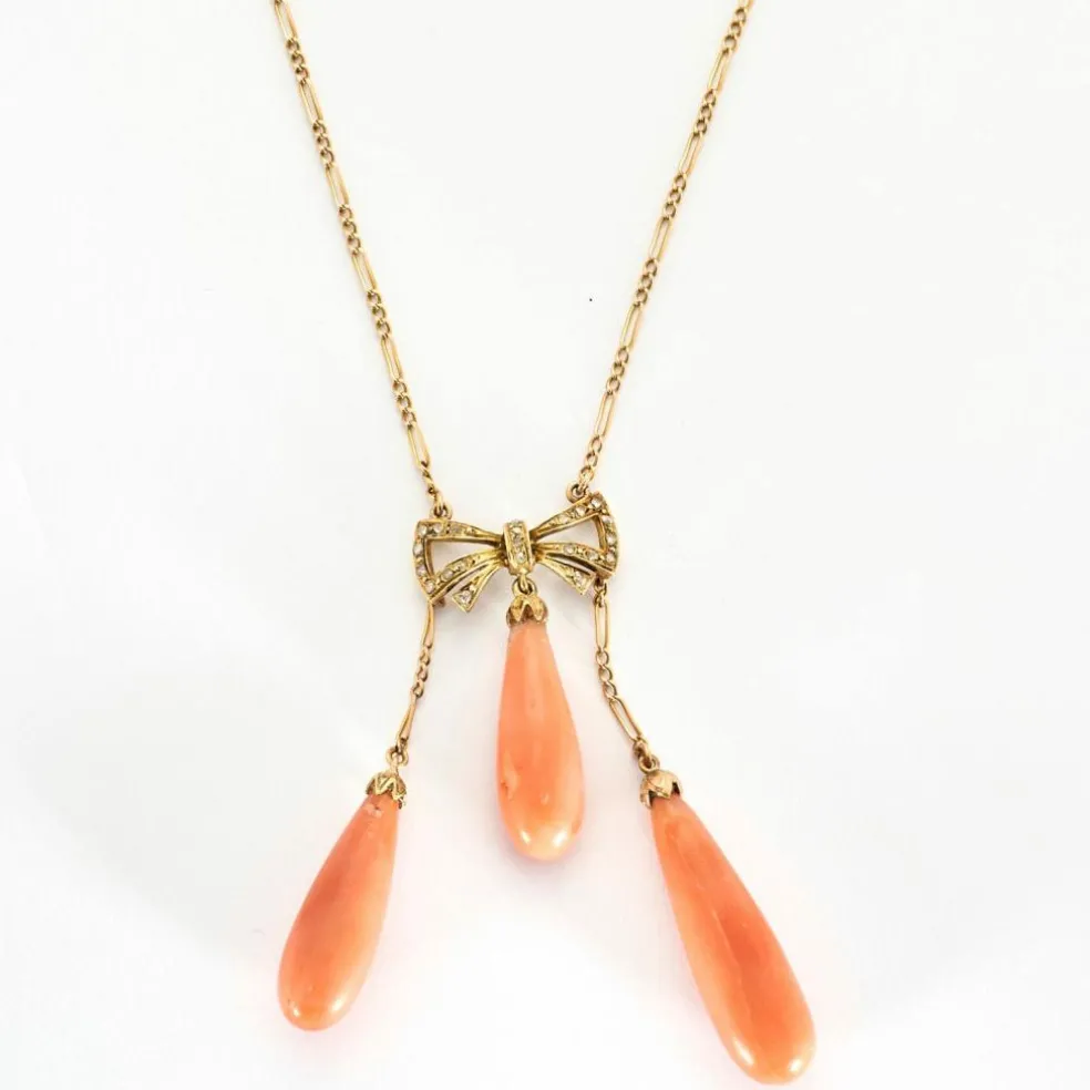 Collier négligé corail diamants or rose