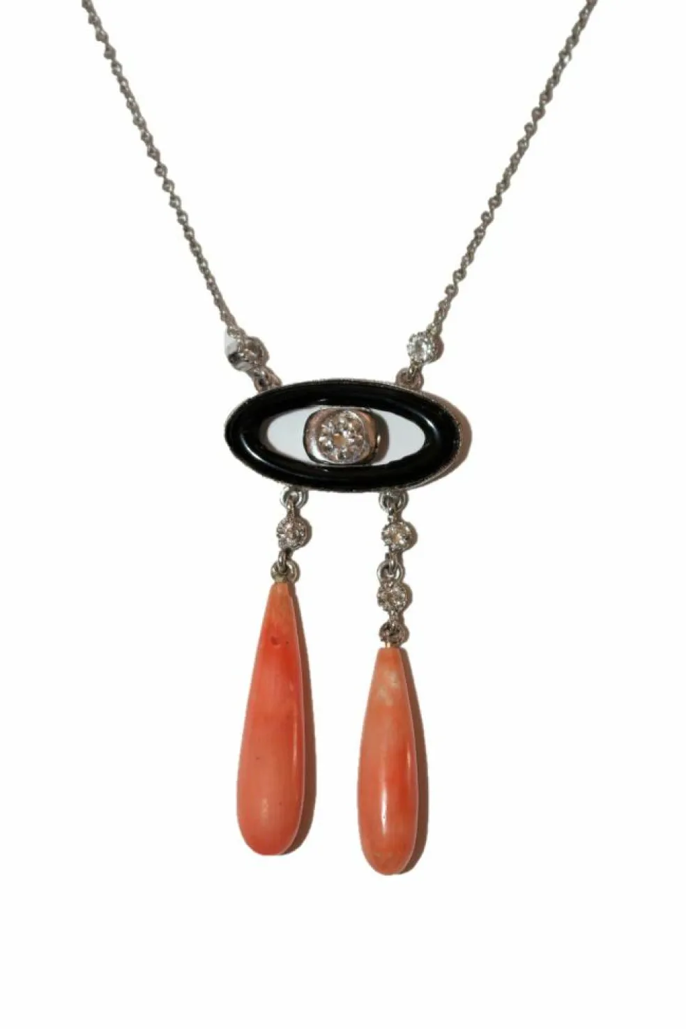 Collier Négligé onyx & corail style Art Déco
