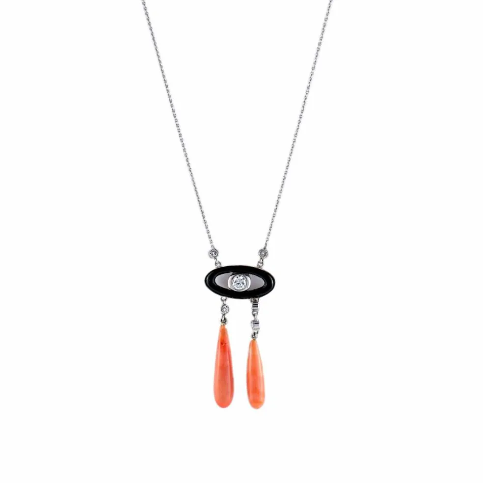 Collier Négligé onyx & corail style Art Déco