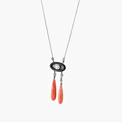 Collier Négligé onyx & corail style Art Déco
