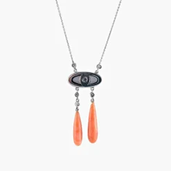 Collier Négligé onyx & corail style Art Déco