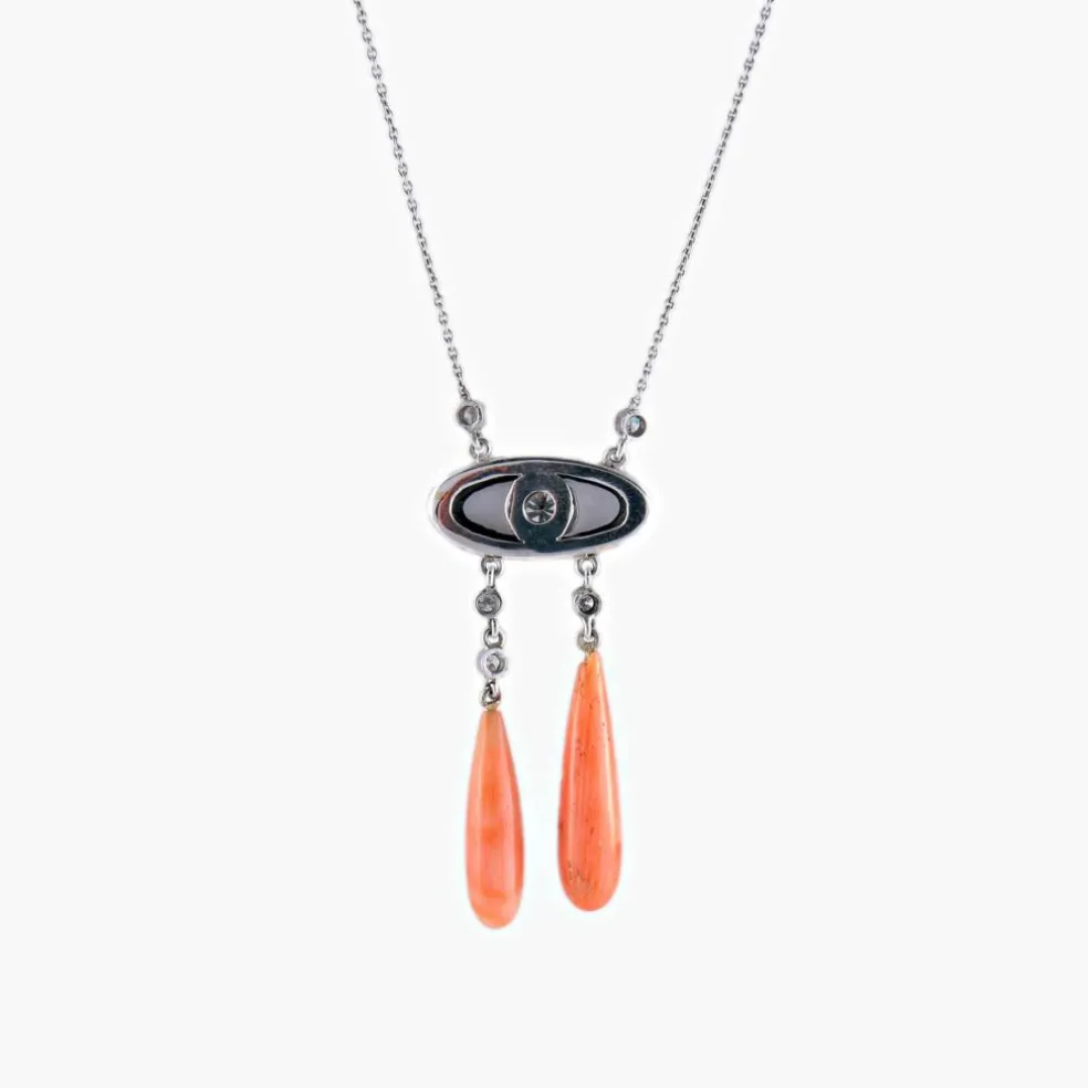 Collier Négligé onyx & corail style Art Déco