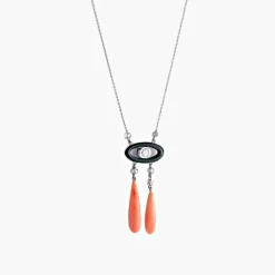 Collier Négligé onyx & corail style Art Déco