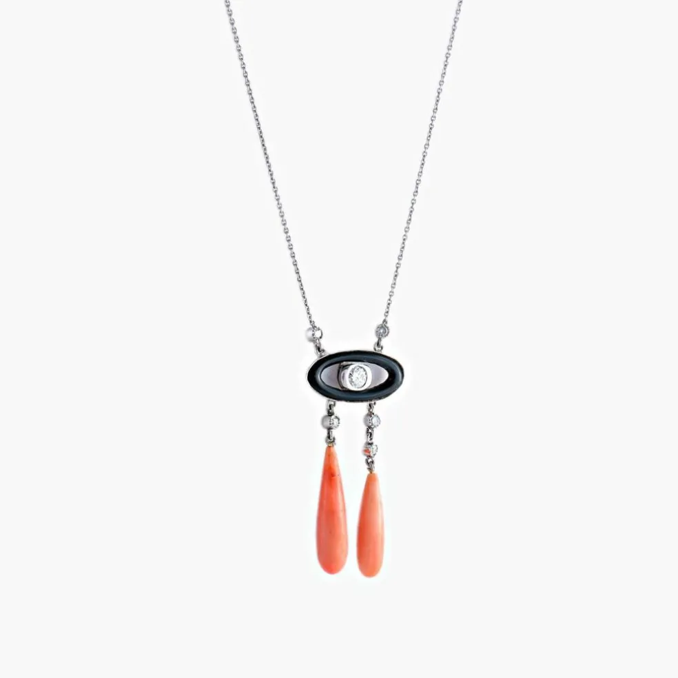 Collier Négligé onyx & corail style Art Déco