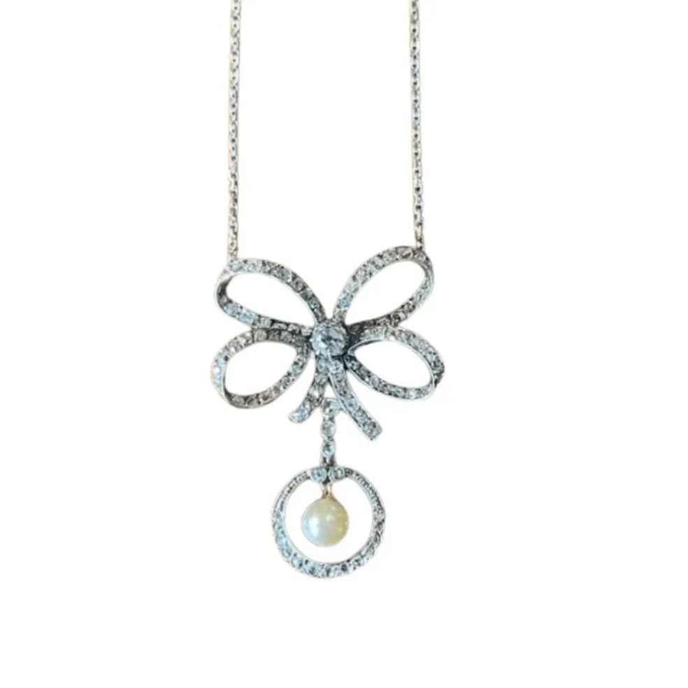 Collier noeud, diamants et perles, fin XIXème
