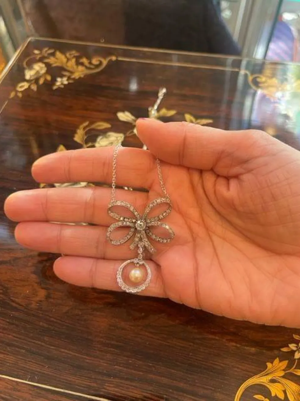 Collier noeud, diamants et perles, fin XIXème