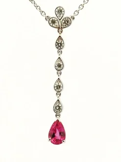 Collier or blanc 18 carats diamants et tourmaline rose