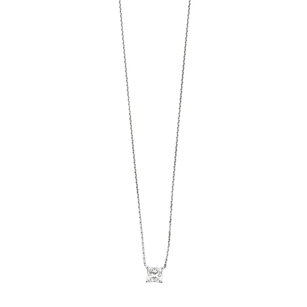 Collier or blanc 18 carats sertie d'un diamant princesse
