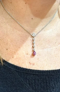 Collier or blanc 18 carats diamants et tourmaline rose