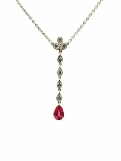 Collier or blanc 18 carats diamants et tourmaline rose