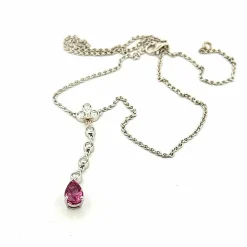 Collier or blanc 18 carats diamants et tourmaline rose