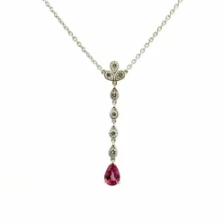 Collier or blanc 18 carats diamants et tourmaline rose