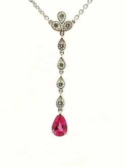 Collier or blanc 18 carats diamants et tourmaline rose