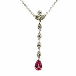 Collier or blanc 18 carats diamants et tourmaline rose