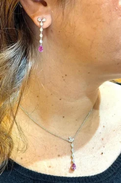 Collier or blanc 18 carats diamants et tourmaline rose