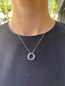 Collier or blanc deux cercles pavage diamants