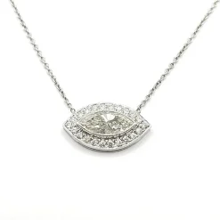 Collier or blanc diamant marquise et diamants taille brillant