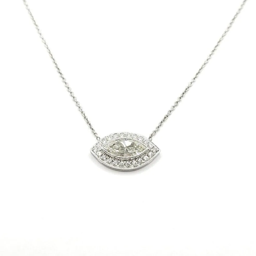 Collier or blanc diamant marquise et diamants taille brillant