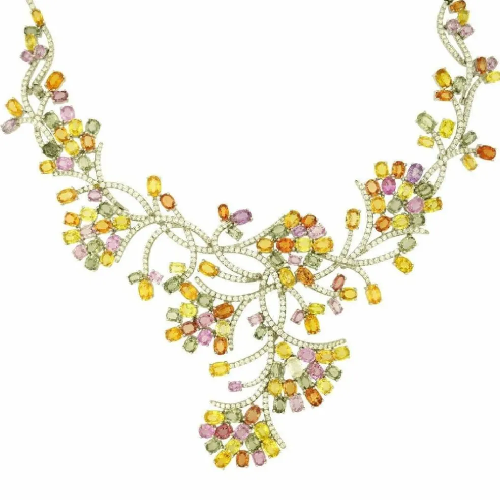 Collier or blanc diamants saphirs