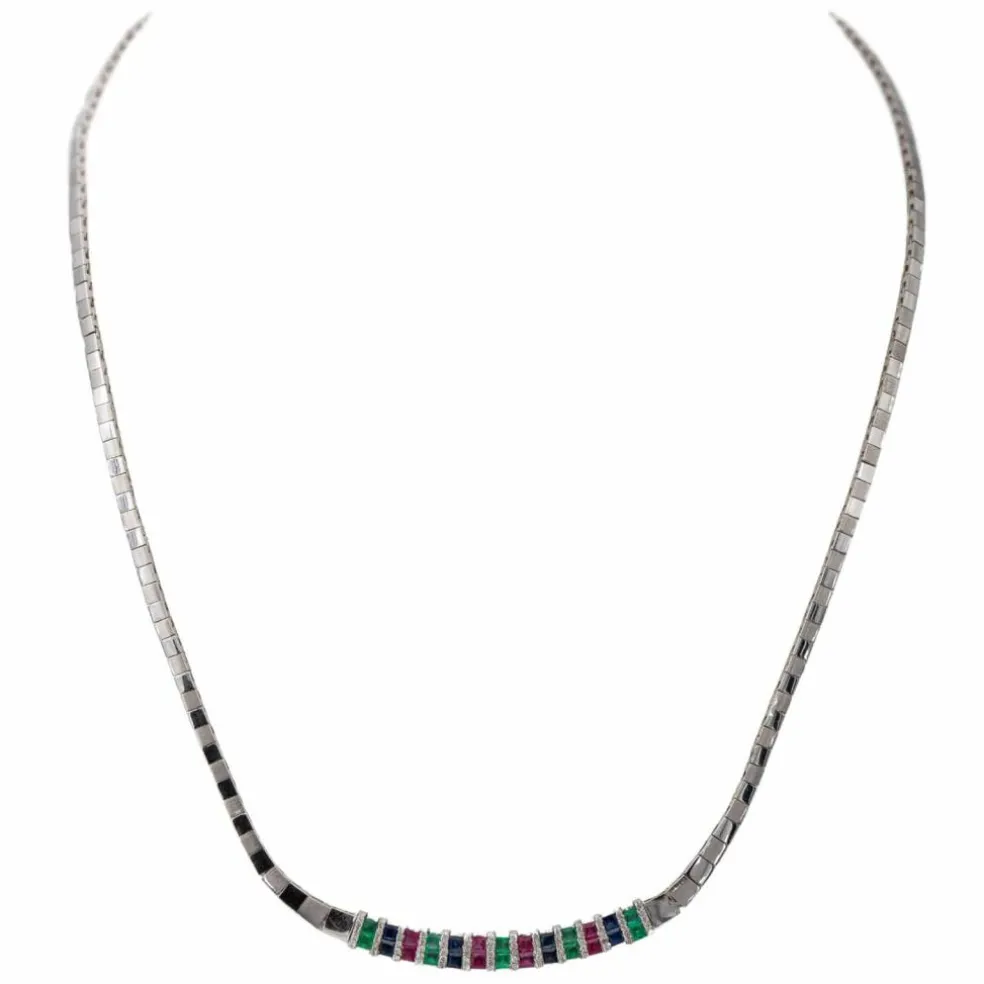 Collier Or blanc Emeraude
