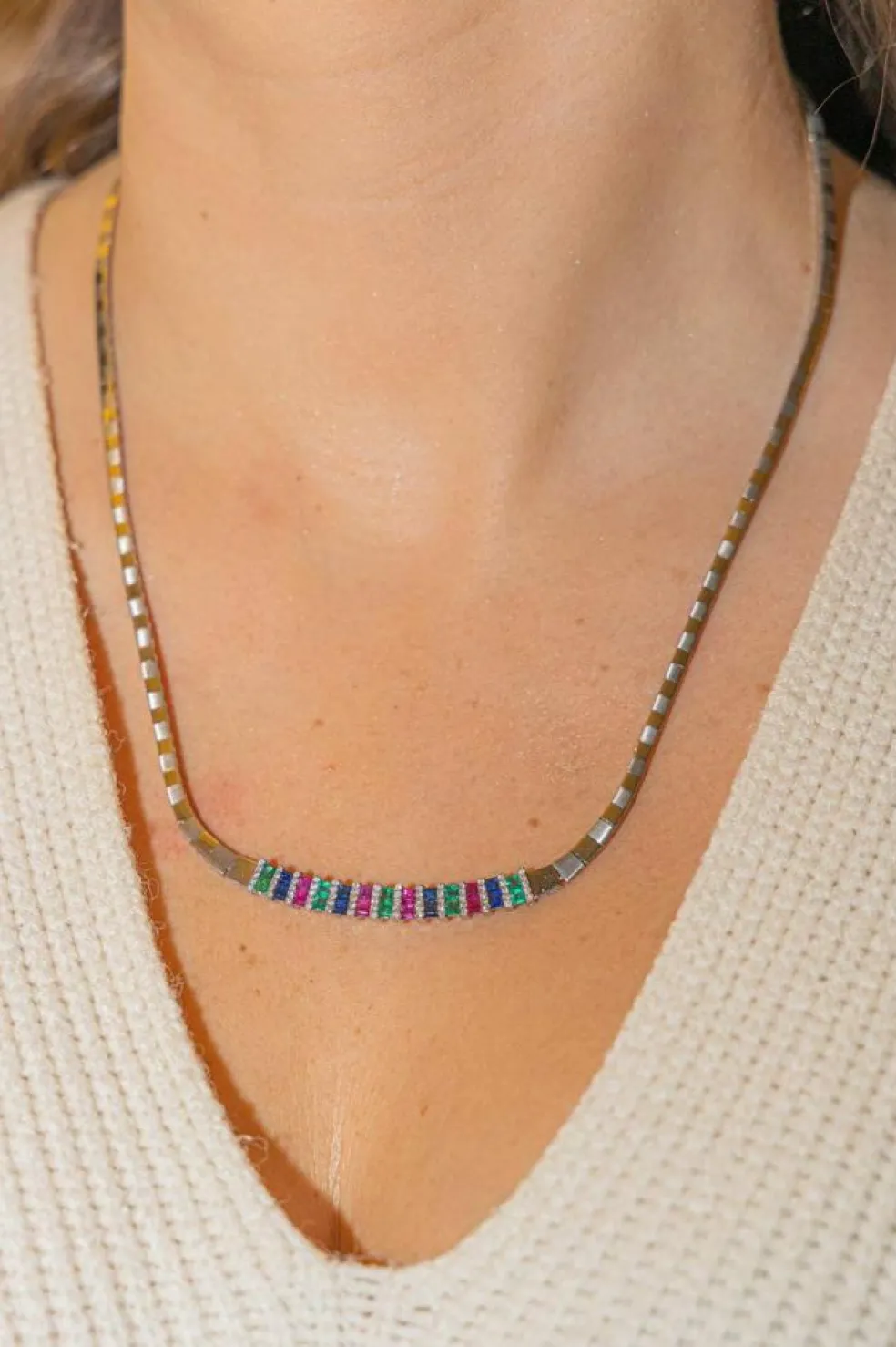 Collier Or blanc Emeraude