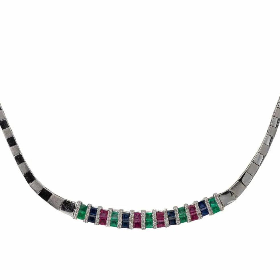 Collier Or blanc Emeraude