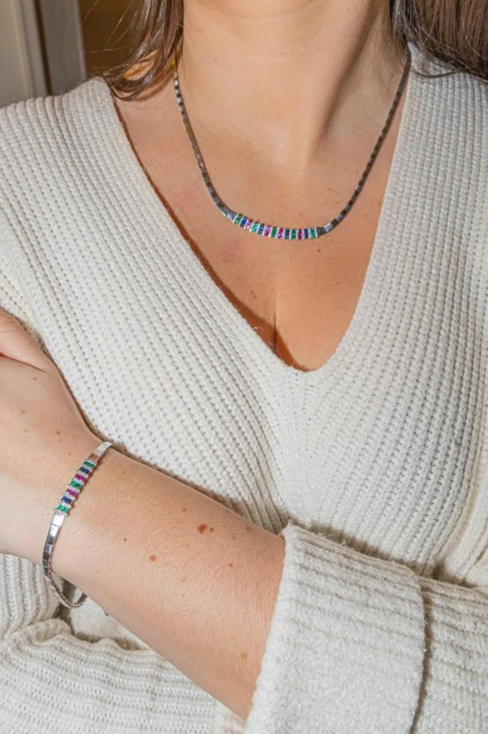 Collier Or blanc Emeraude