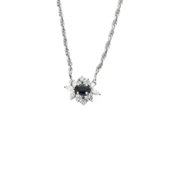 Collier or blanc et pendentif saphir et diamants