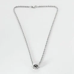 Collier or blanc et pendentif saphir et diamants