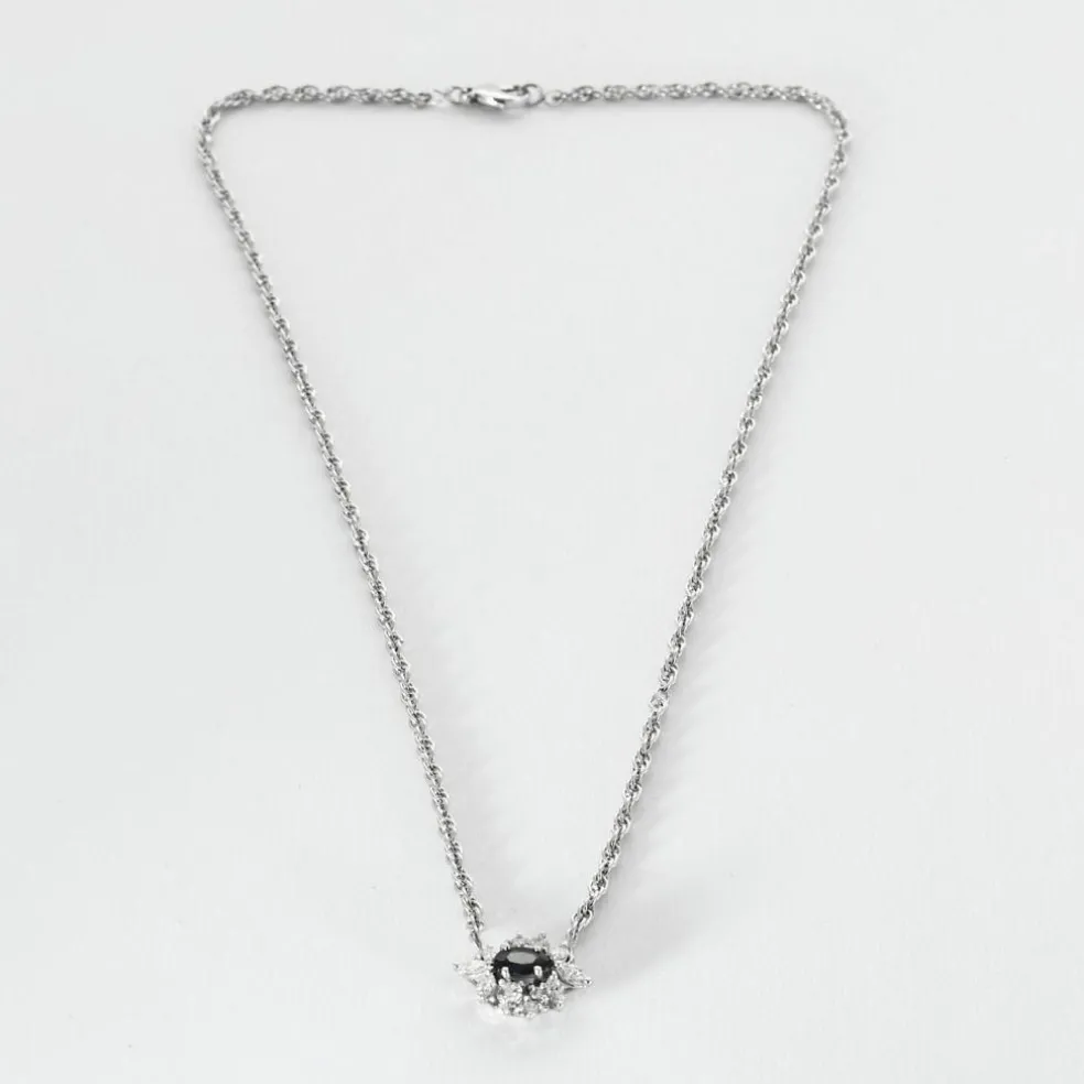 Collier or blanc et pendentif saphir et diamants