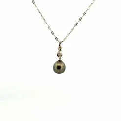 Collier Or Blanc 18k & Perle & Diamant