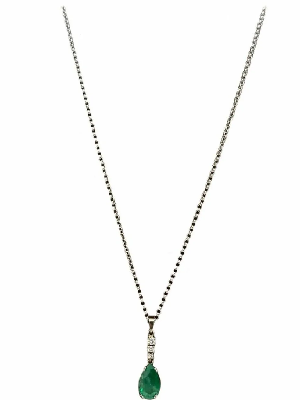 Collier Or Blanc 18K Emeraude et diamants