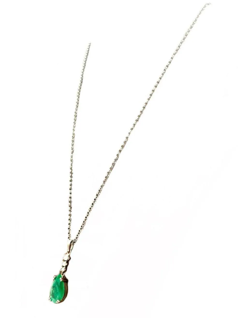 Collier Or Blanc 18K Emeraude et diamants