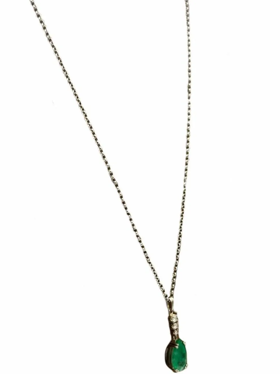 Collier Or Blanc 18K Emeraude et diamants