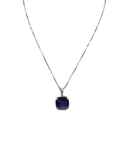 Collier or blanc serti d’un saphir ceylon et diamants