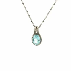 Collier or blanc topaze et diamants