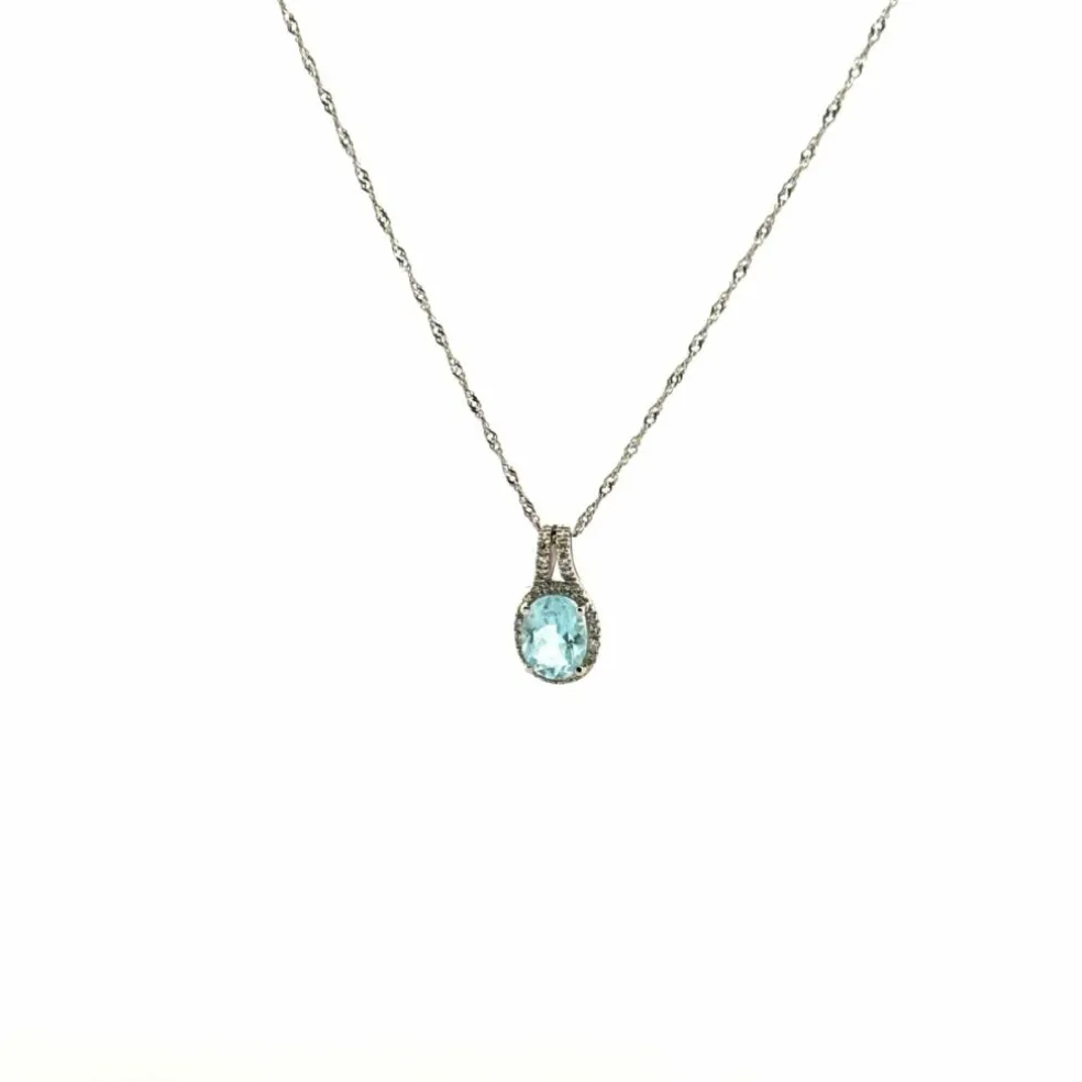 Collier or blanc topaze et diamants