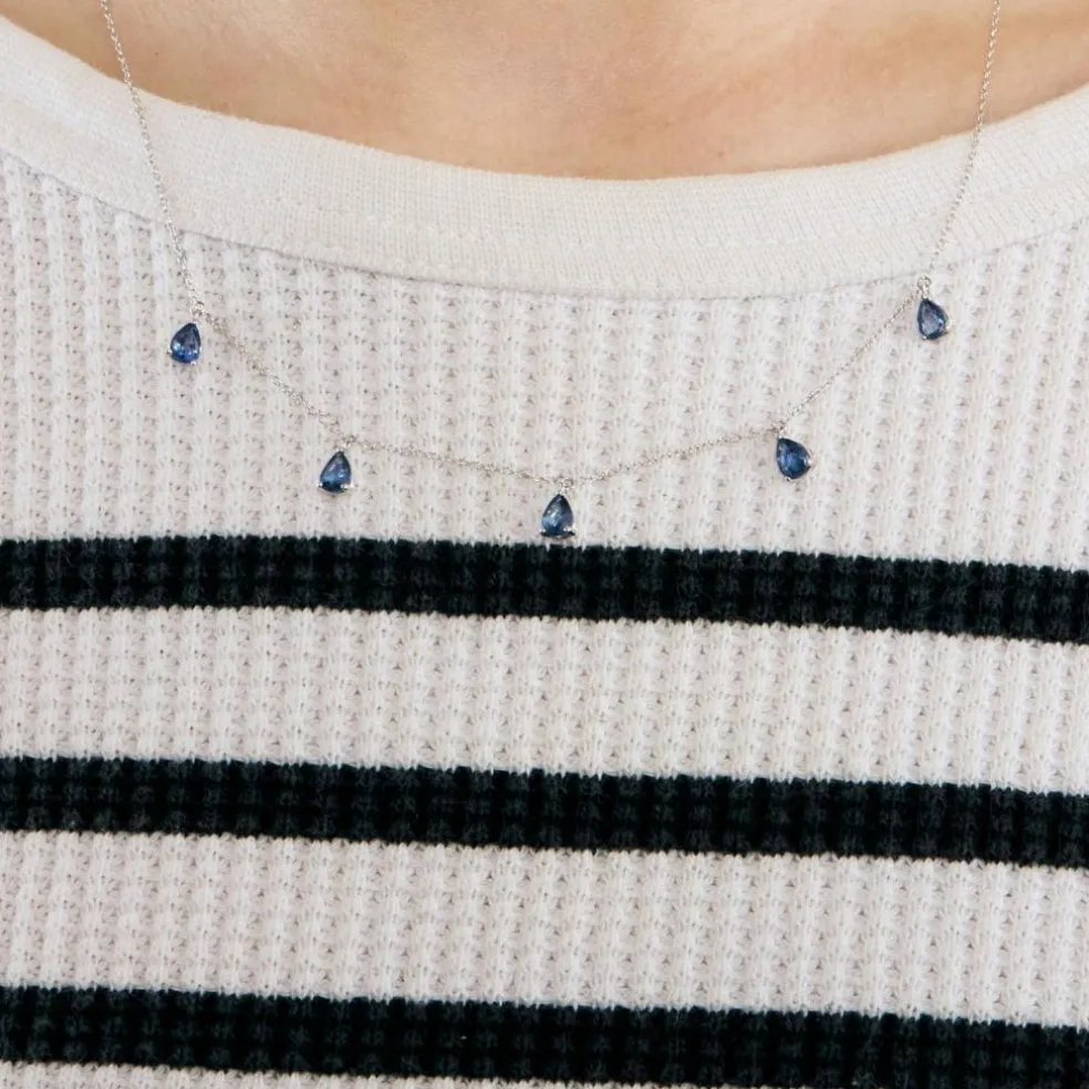 Collier or blancet saphirs taille poire en pampille