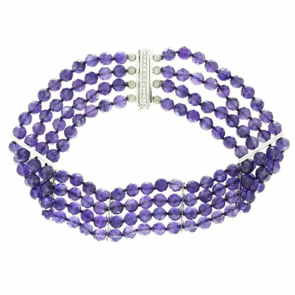 Collier or gris améthystes diamants