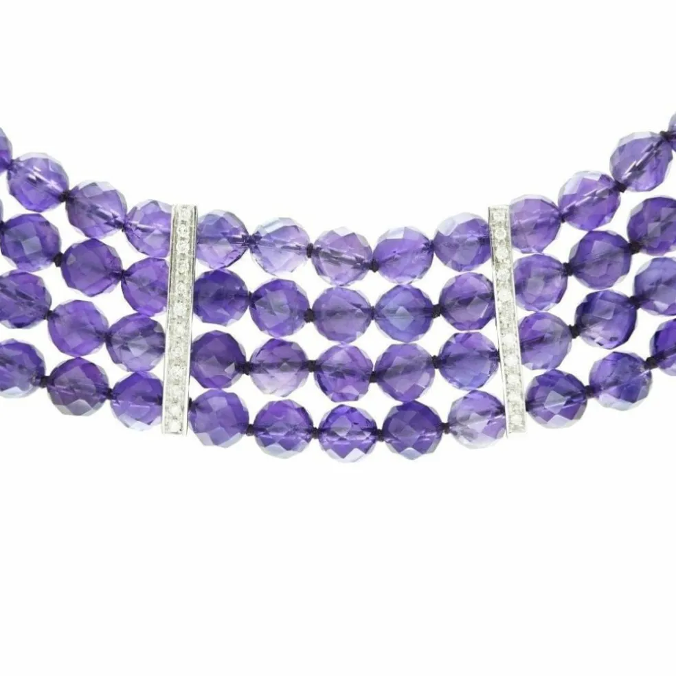 Collier or gris améthystes diamants