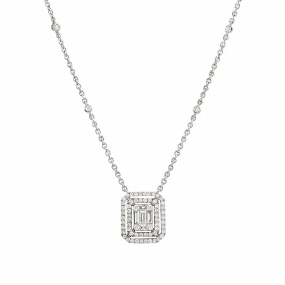 Collier or gris diamants effet Taille Emeraude