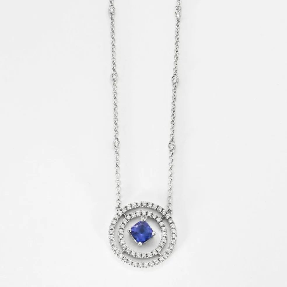 Collier or gris, diamants et tanzanite