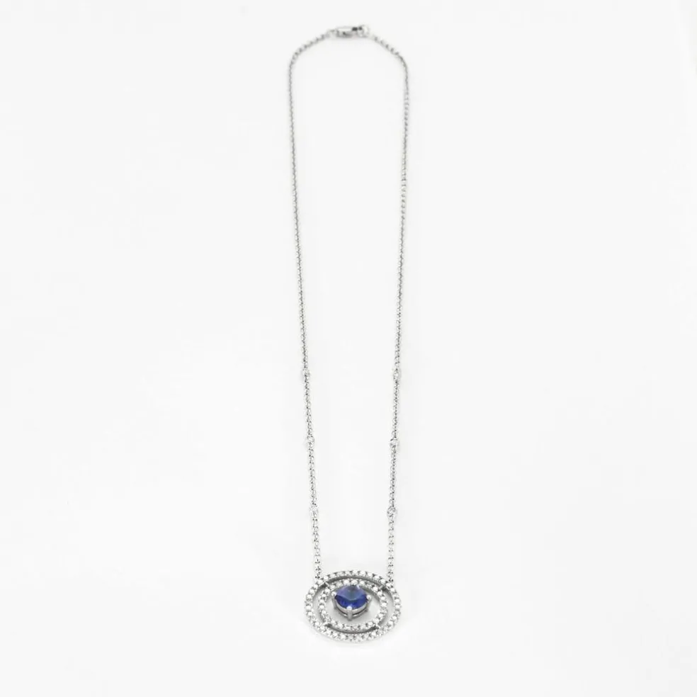 Collier or gris, diamants et tanzanite