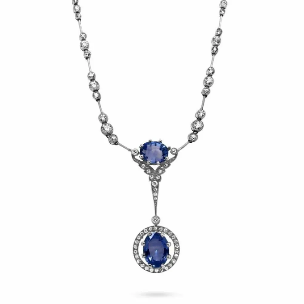 Collier or gris saphir bleu diamants