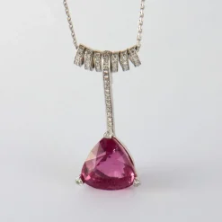Collier Or Gris Tourmaline Rose