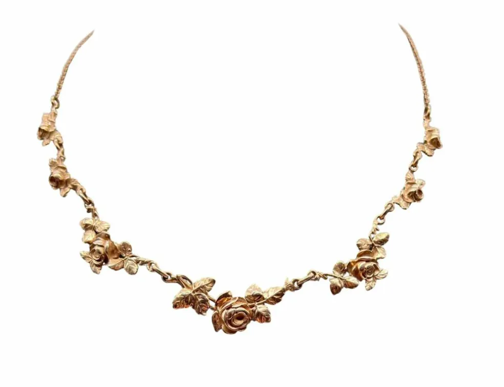 Collier Or Jaune 18 Carats Floral Vintage